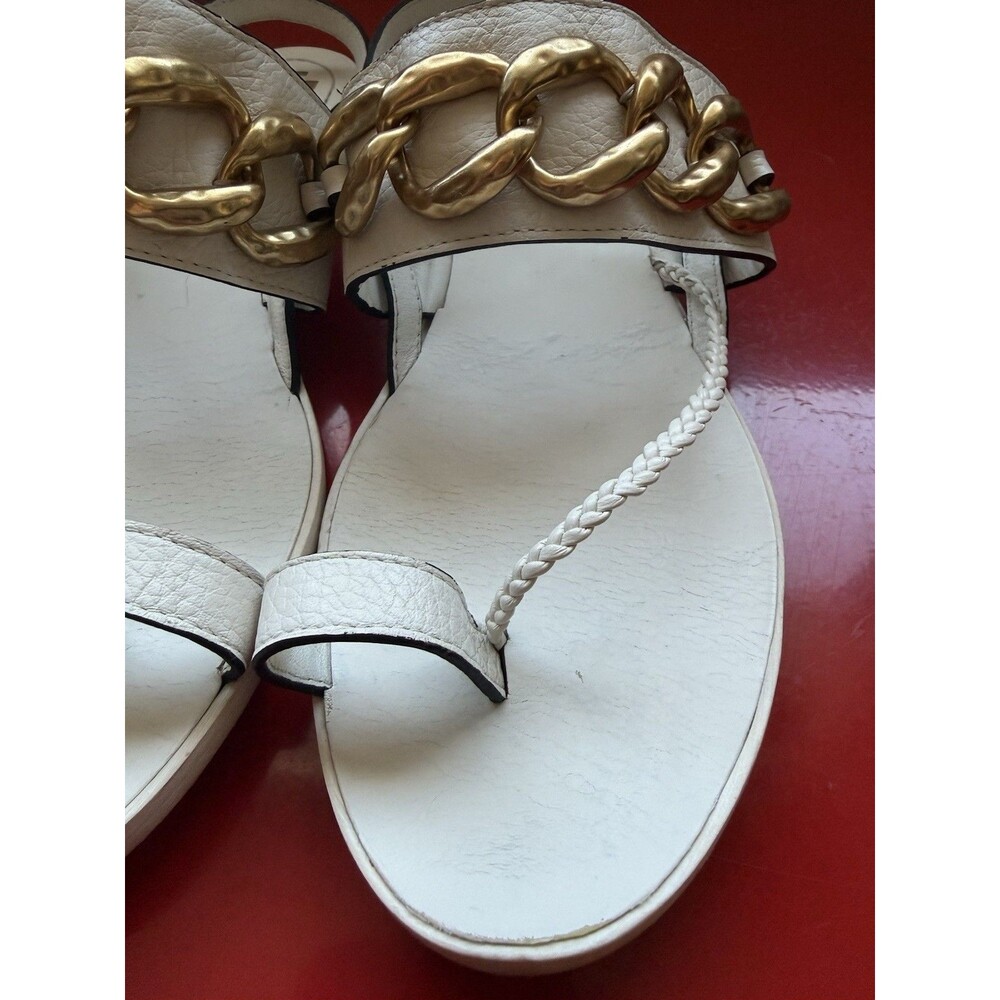Tory Burch Adrien Chain Sandal Ivory Leather Gold Medallion Size 8M Casual - Picture 10 of 11
